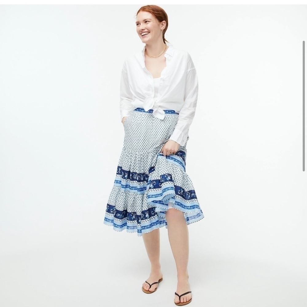 J. Crew Blue and White Midi Skirt